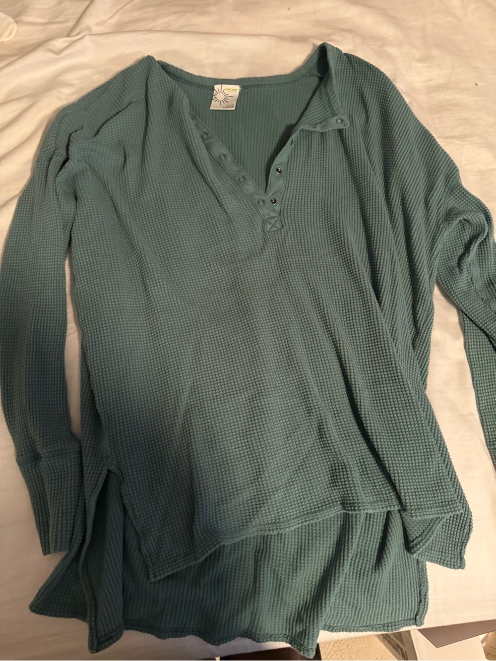 aerie Long Sleeve Waffle Henley Top - Seafoam